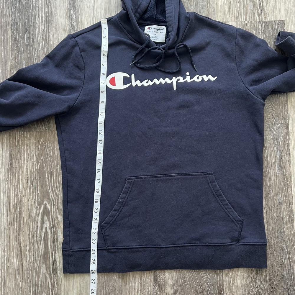 Champion Authentic Athleticwear Men Pullover Hoodie Fleece Logo Medium NavyBlue